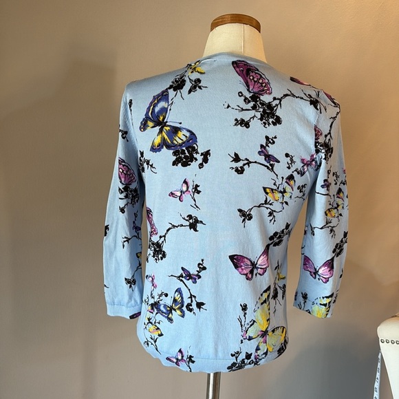 TALBOTS petite charming butterfly knit cardigan button up lightweight blue MP - Picture 5 of 10